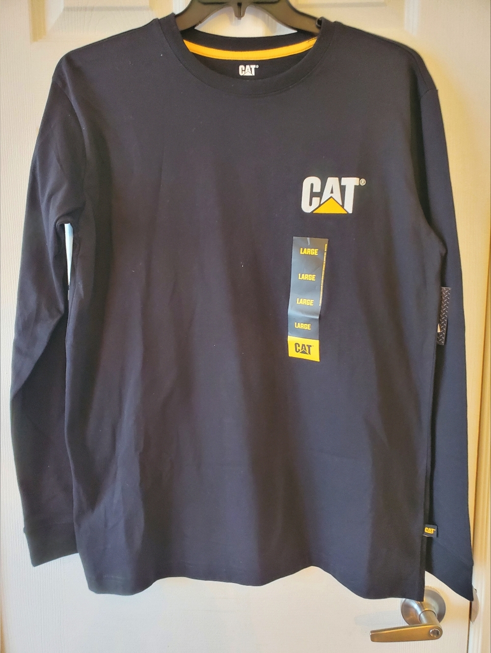 Caterpillar CAT Black Long Sleeve Logo Tee with Yellow Accents